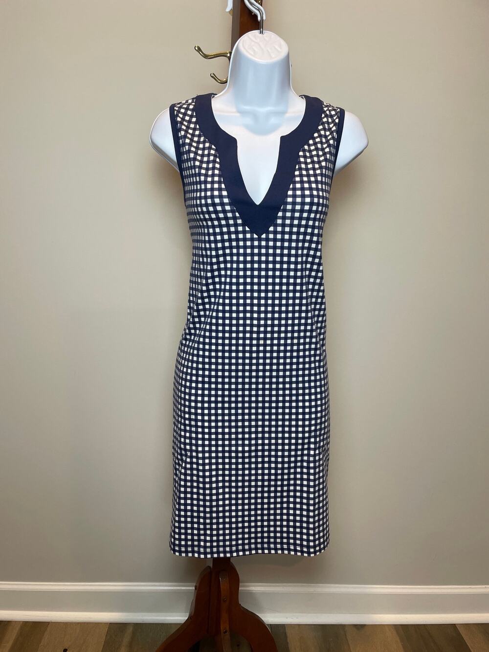 Draper James Lands End Gingham Sheath Dress S White Navy Cotton